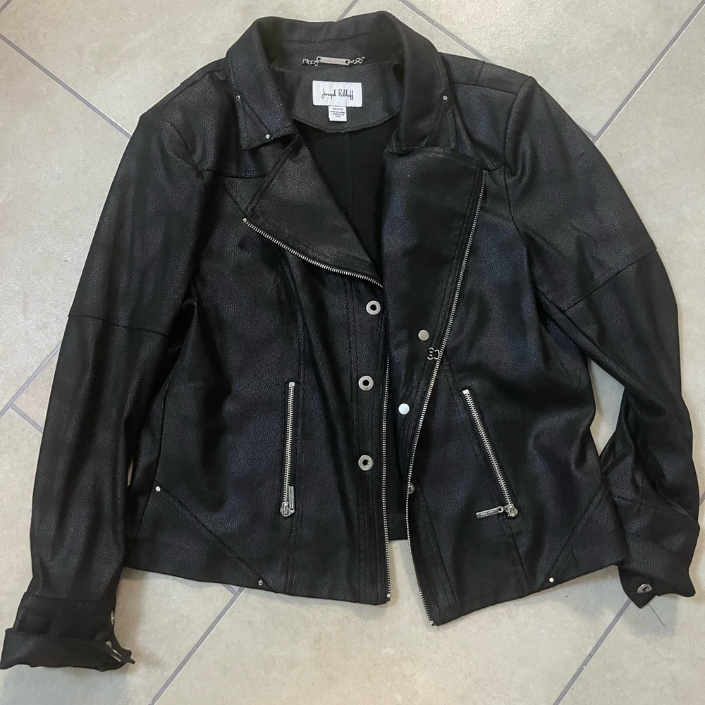 Black drape faux Leather Jacket